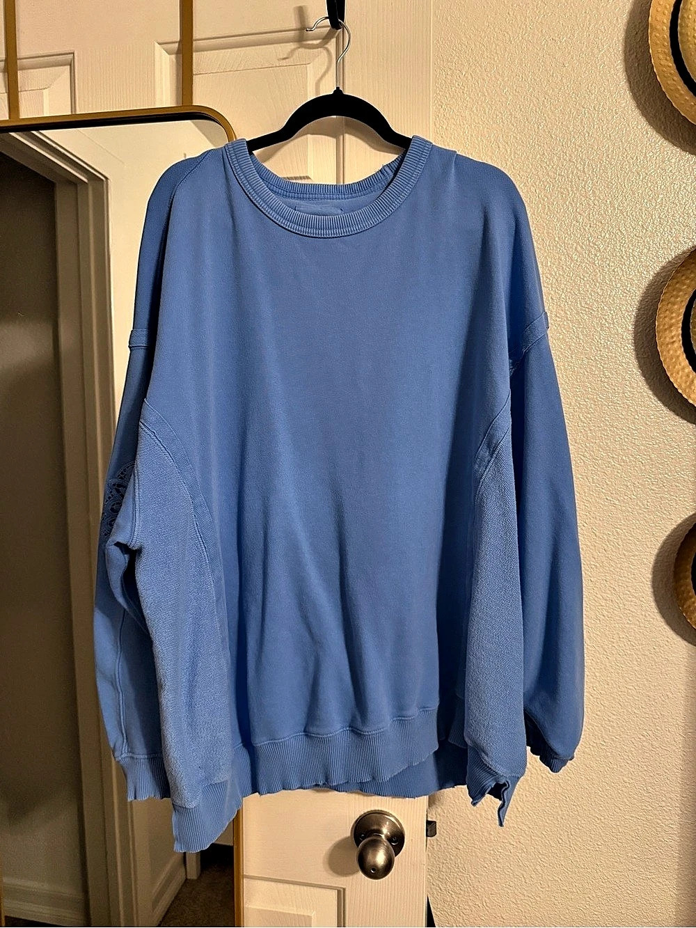 aerie Blue Embroidered Sleeve Sweatshirt Size XL